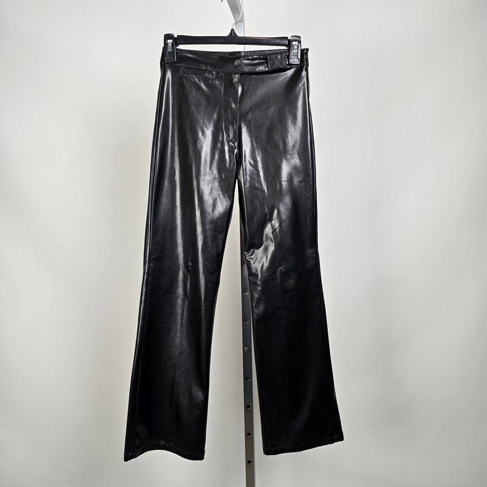 Vintage Le Chateau Girl Black Faux Leather Pants Wide Leg High Rise Size M
